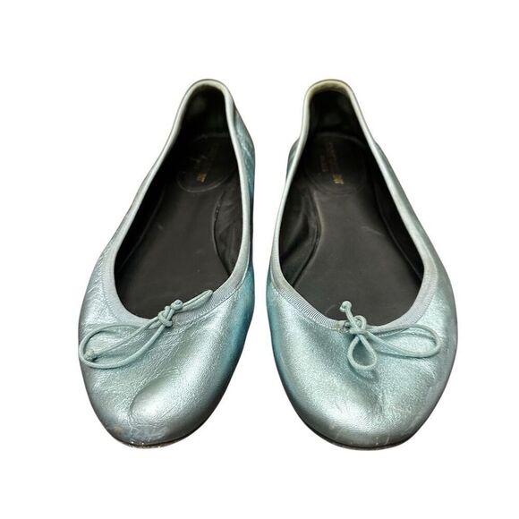 Saint Laurent Metallic Blue Leather Bow Ballet Flats Size 391/2 US 9 - Picture 13 of 13